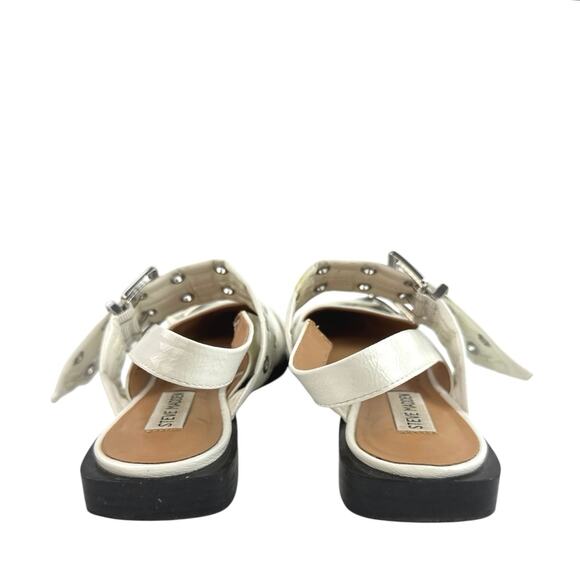 Steve Madden Graya White Patent Leather Studded Pointed Toe Slingback Flats 8 - Picture 3 of 7